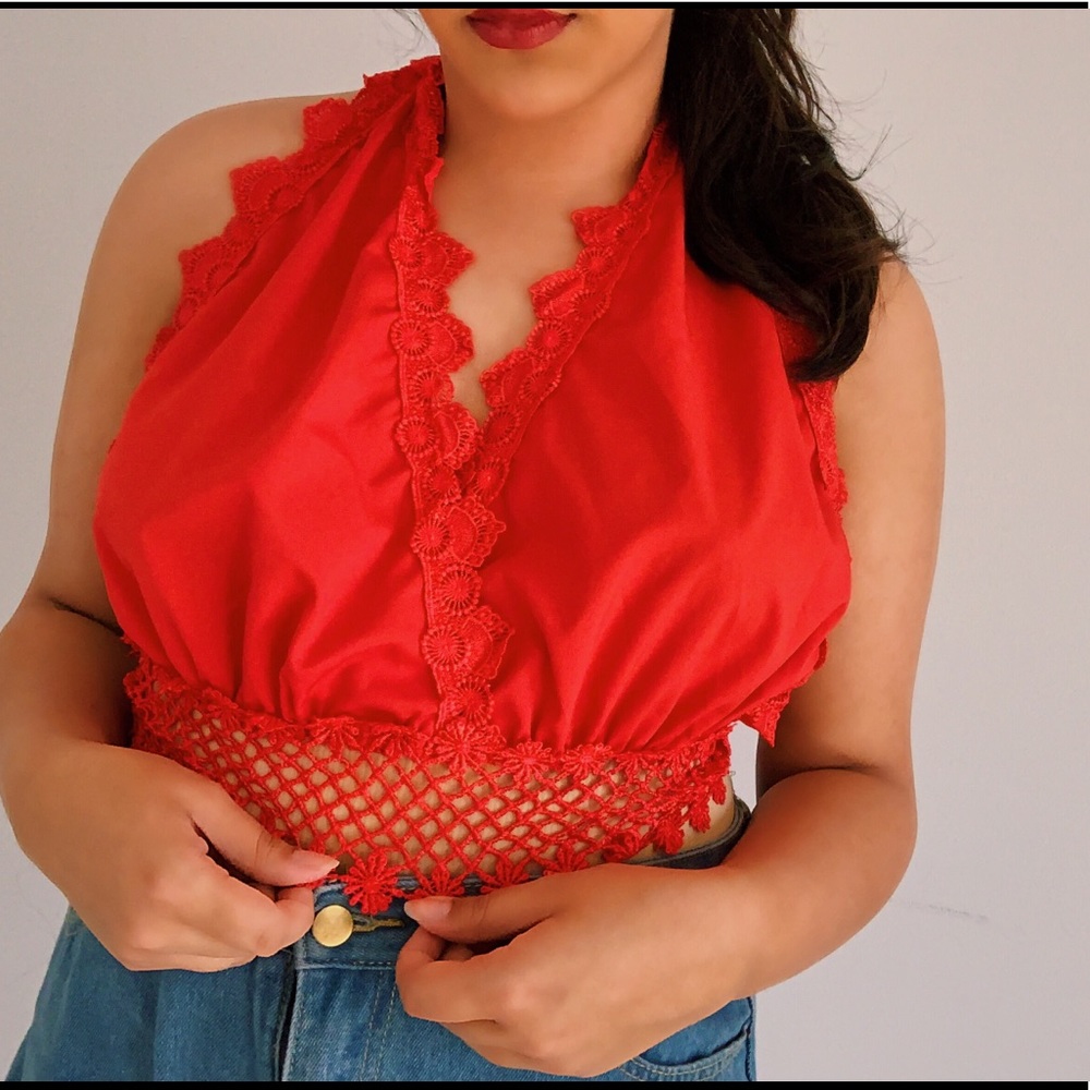 Red lacy bralette bra